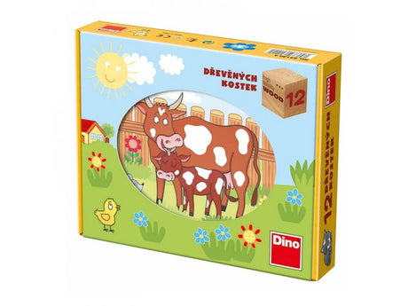 Dinotoys dino puzzle - rompecabezas de granja de bloques de madera - 12 bloques