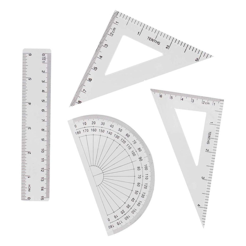 Juego de geometría 15 cm, 4 piezas.