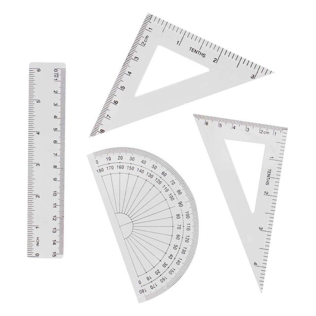 Juego de geometría 15 cm, 4 piezas.