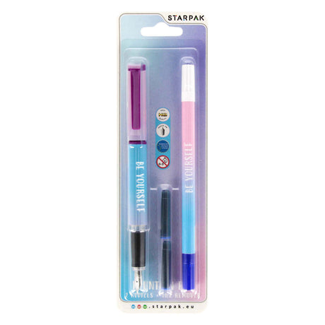 Pluma estilográfica con 2 recambios y quitatinta ombre
