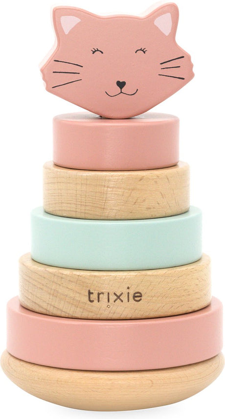 Trixie torre apilable de madera - mrs. gato - juguete apilable de madera - juguetes educativos - para niños niñas - gato