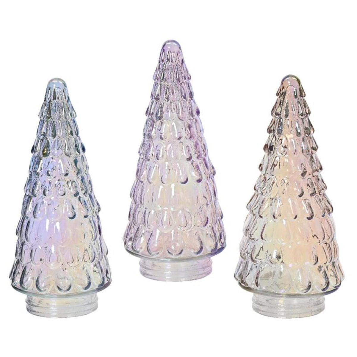 Decoris árbol de Navidad decorativo de cristal con efecto iridiscente iris plata iris blush rosa iris lila brisa dia10,8x23,5cm