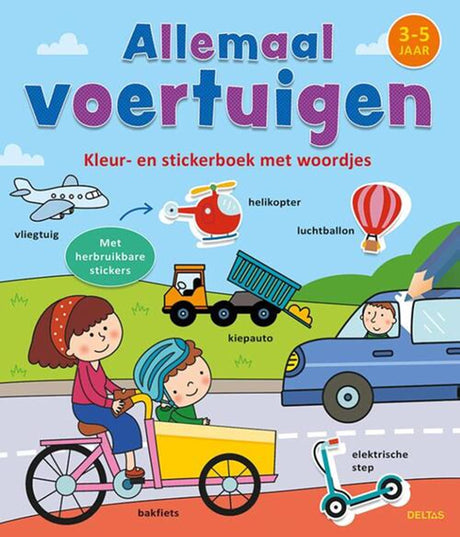 Libro de colorear y pegatinas con palabras Deltas, todos los vehículos (3-5)