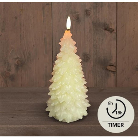 Anna's Collection Vela LED de Cera Árbol de Navidad Llama 3D con Pilas 2XAA y Temporizador 9,5x20 cm Marfil