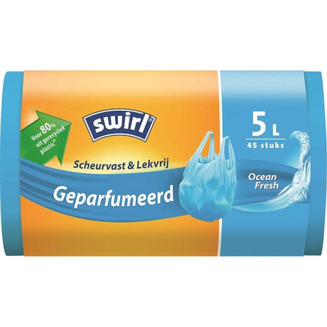 Bolsa de basura con pedal Swirl perfumada con asa Rollo de 5 litros de 45 bolsas, 80% plástico reciclado