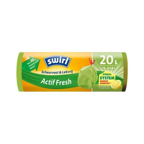 Bolsa de basura con pedal Swirl con cordón antiolor 20l rollo de 12 bolsas, 80% plástico reciclado