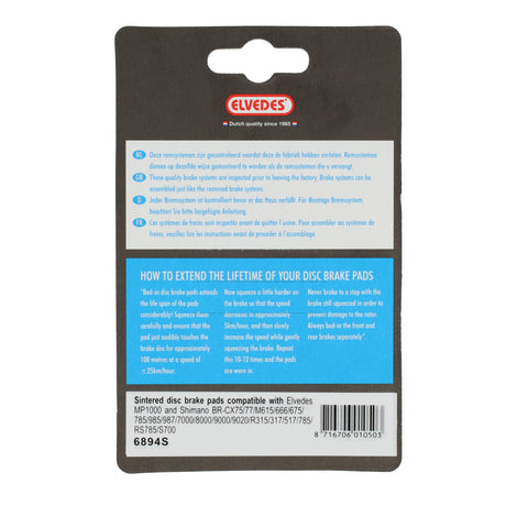 Conjunto de bloque de freno de disco Elvedes Shimano BR -M666, M785, M985, M988, R785, RS785 - Sinterizado (1 par)