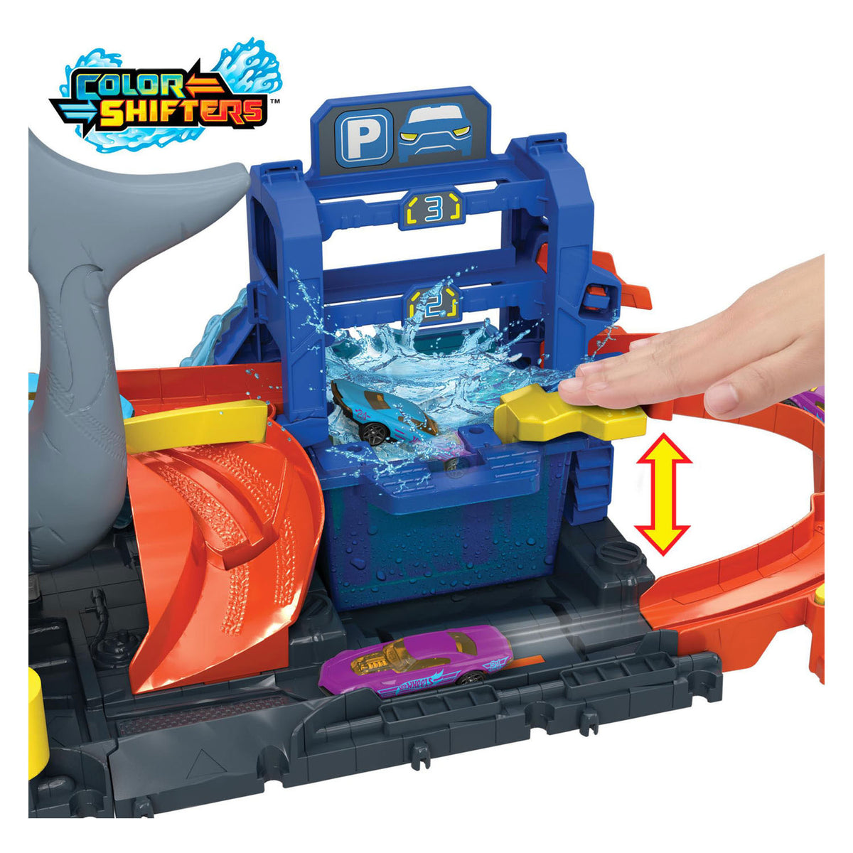 Hot Wheels City Shark Attack en el Car Wash - con coche de juguete con sorpresa de color
