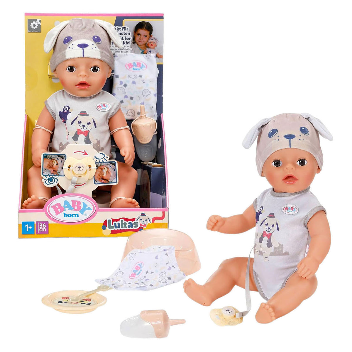 Bebé nacido perro lukas de tacto suave - 36cm