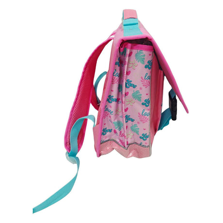 Mochila escolar Disney Stitch Love con 2 compartimentos y bolsillo delantero.