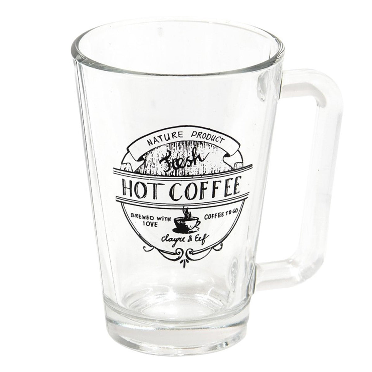Clayre eef taza de cristal transparente con texto negro café caliente 11x8x12cm 250ml