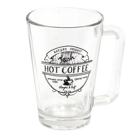 Clayre eef taza de cristal transparente con texto negro café caliente 11x8x12cm 250ml