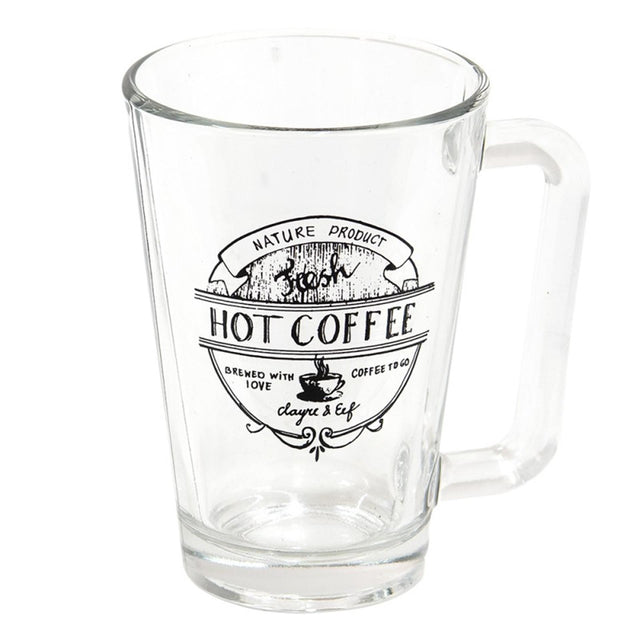 Clayre eef taza de cristal transparente con texto negro café caliente 11x8x12cm 250ml