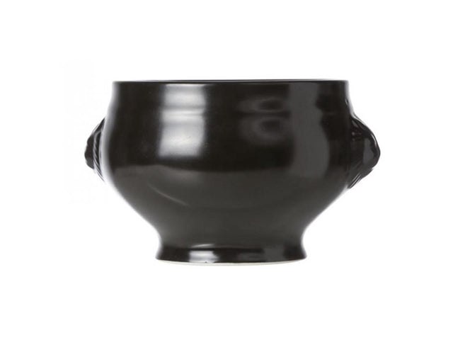 Acogedor y moderno cuenco de sopa con cabeza de león negro