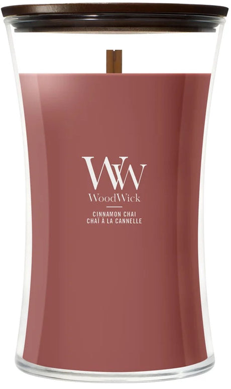 Vela perfumada grande Woodwick Hourglass - chai de canela - 130 horas de combustión