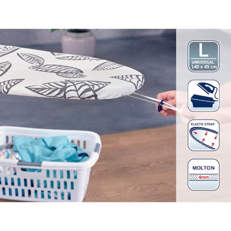 Leifheit Funda para tabla de planchar Perfect Steam Air Board Express L Universal - Superficie de planchado 140 x 45 cm - Molton de 3 mm de espesor - Negro - Blanco