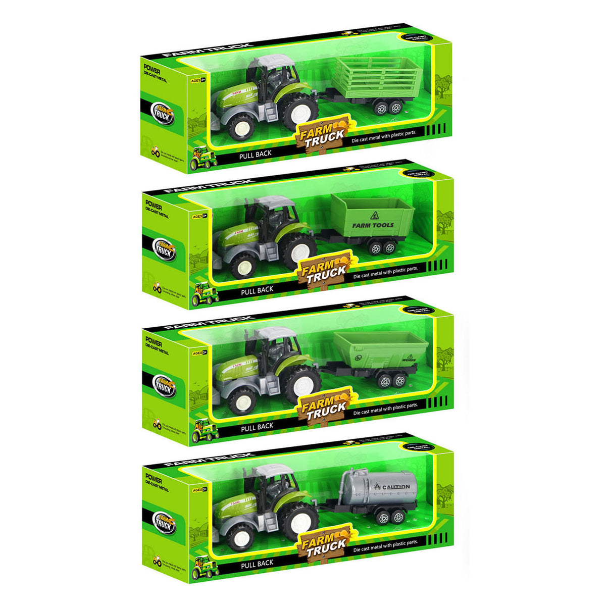 Lobbes Toys BV tractor verde de fundición a presión con remolque y función de retroceso