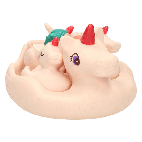 Juego de juguetes de baño familiar Lobbes Unicorn - plástico rosa - 4 piezas - flotante.
