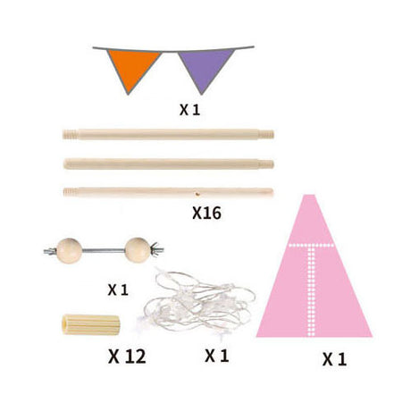Tienda tipi de lujo rosa con luces, 128 cm