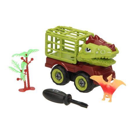 Construye un auto dinosaurio con jaula.