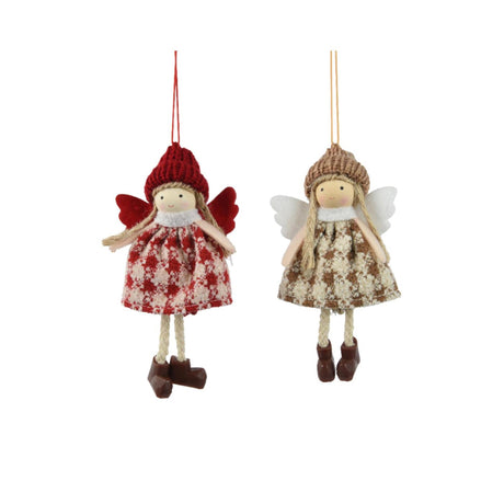 Decoris colgante navideño angel poliéster 13x7x3cm 2 surtidos