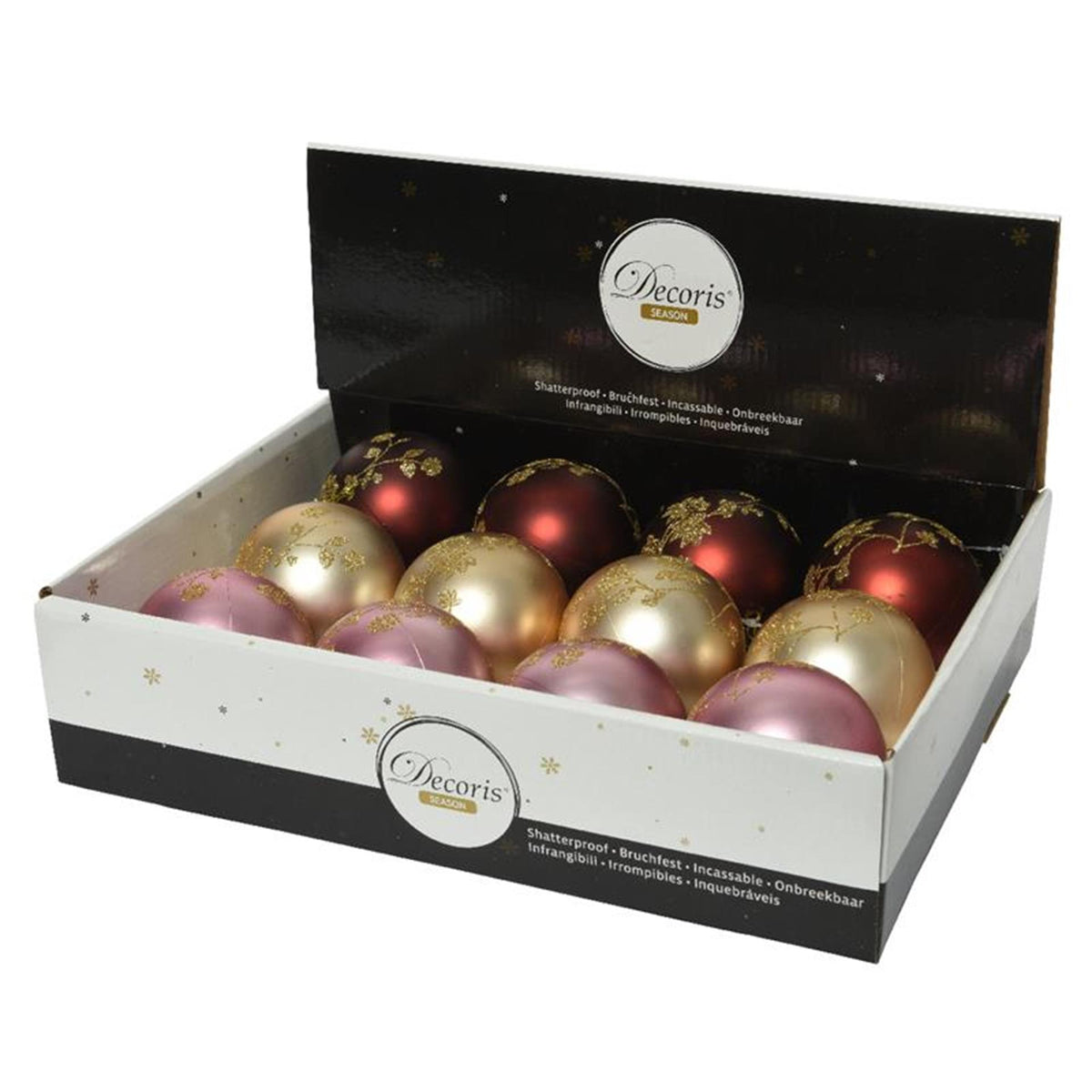 Decoris bolas de Navidad mezclan 12 piezas dorado, rojo y rosa