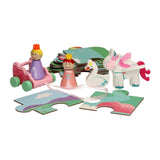 Puzzle de figuras de madera de unicornio en estuche de almacenamiento.