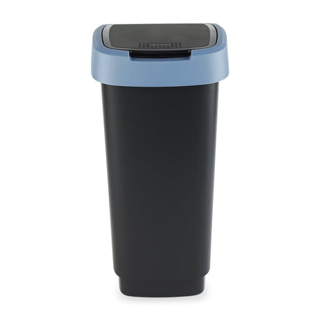 Rotho cubo de basura giratorio con tapa abatible 25 l - negro azul - sin BPA - incluye 6 pegatinas para distintos flujos de residuos