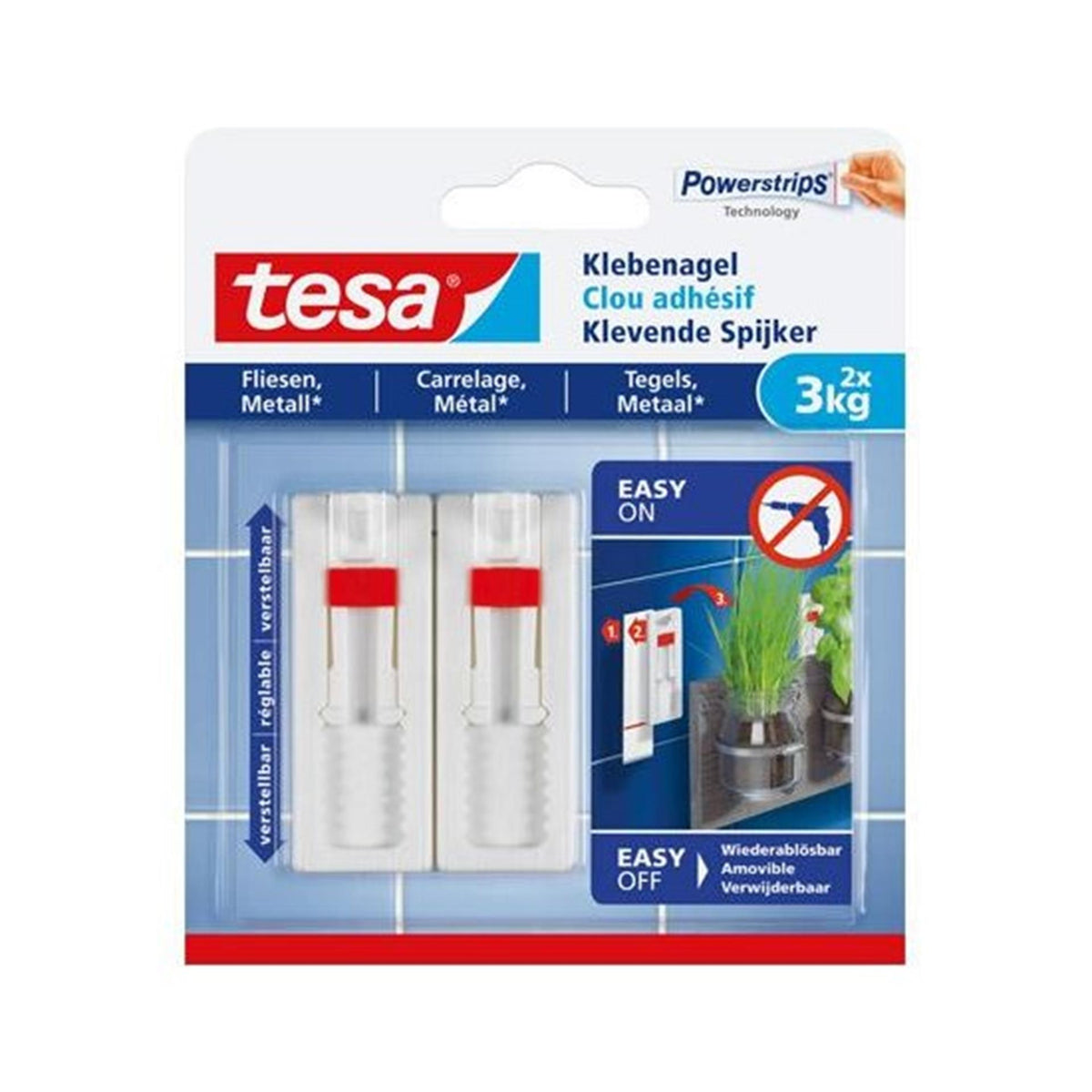 Clavo adhesivo Tesa para baldosas metálicas - ajustable - fuerza adhesiva 3 kg