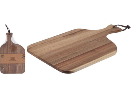 Excelente tabla de cortar para el hogar, madera de acacia, con mango, 34x20cm