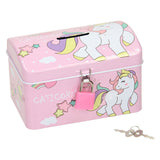 Hucha con candado de unicornio.
