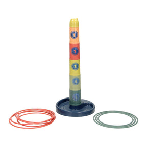 Juego de torre apilable y lanzamiento de aros 2 en 1