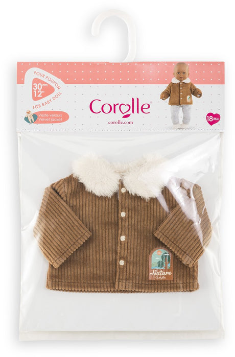Chaqueta muñeca Corolle terciopelo pequeña exploradora 30cm polar marrón.