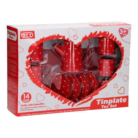 Juego de té de peltre rojo.