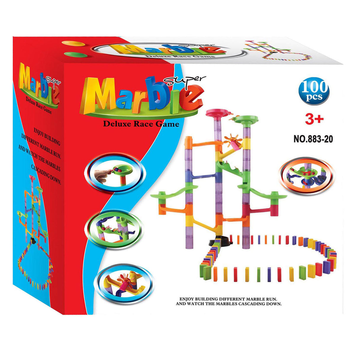 Juego de dominó con pista de mármol, 100 piezas.