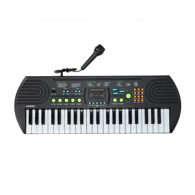 Teclado electrónico con micrófono.
