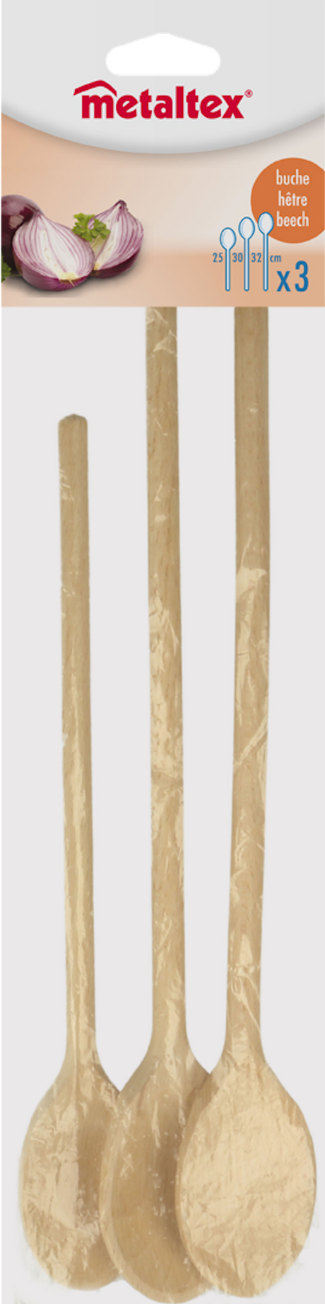 Juego de cucharones de madera de haya Metaltex 3 piezas 25 30 32 cm