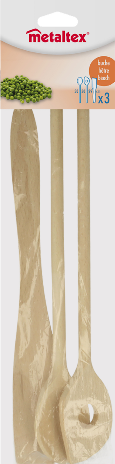 Espátula madera de haya Metaltex + 2 cucharones 27cm