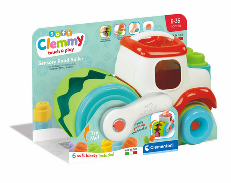 Clementoni baby soft clemmy vehículo apisonadora con bloques, 9 piezas.
