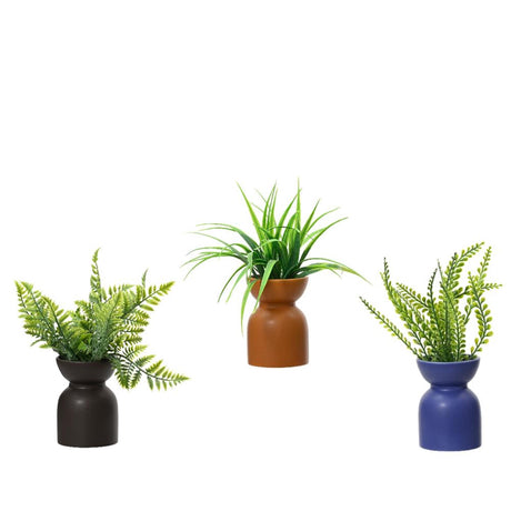 Decoris planta artificial verde en maceta plastico loza dia8x23cm 3 surtidos
