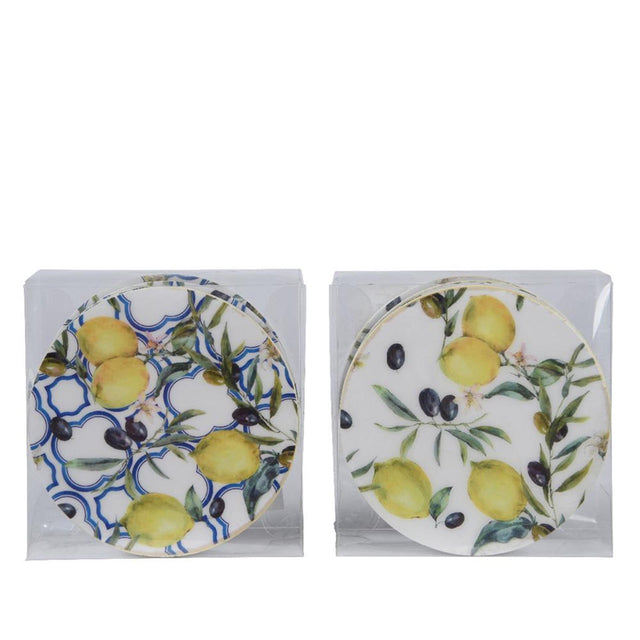 Decoris posavasos limón 4 piezas mdf diámetro 10cm 2 surtidos