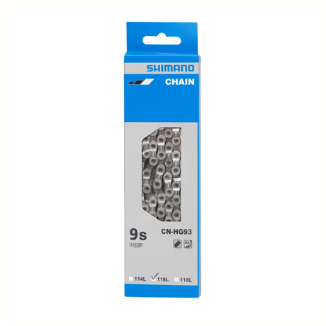 Collar Shimano HG93 9V - Cadena de bicicletas duradera y resistente a la corrosión para MTB Road - 116 Schakels - Negro