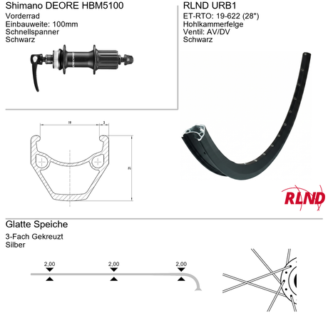 Roland voorwiel 19-622 28 zwart schijfrem centerlock qr urb1 shimano deore hb-m5100