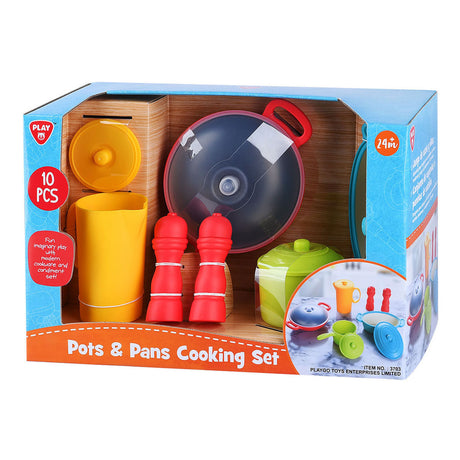 Juego de cocina Playgo de sartenes y ollas de plástico - 10 piezas.