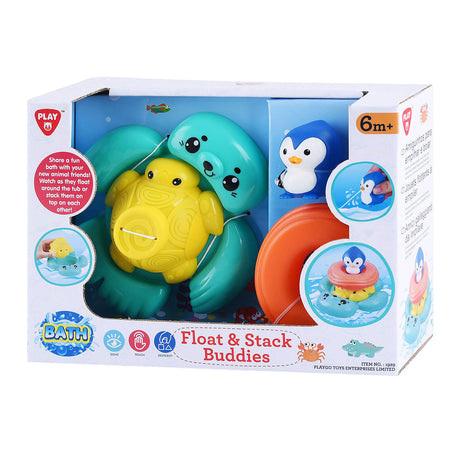 Juguetes de baño Playgo apilados y animales marinos flotantes - 4 piezas.