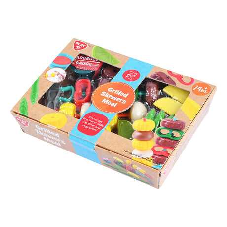 Juego de brochetas a la parrilla de comida de juguete Playgo - 22 piezas.