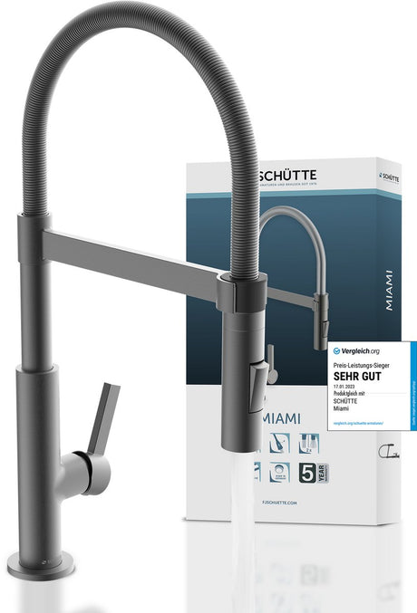 Grifo de cocina Schütte miami design - grifo monomando - con muelle en espiral - grafito mate