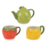 Juego de té Decoris dolomita frutal tetera 16,7x10,2x24cm con 2 tazas naranja lima fresa