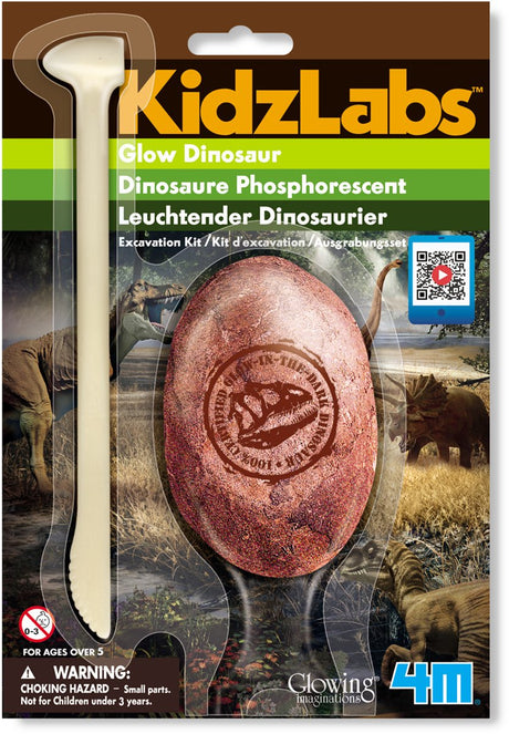 Kit de excavación de 4 m que brilla en la oscuridad - dinosaurio - ciencia y juegos - 1 pieza - 6 variedades - kidzlabs - 5+
