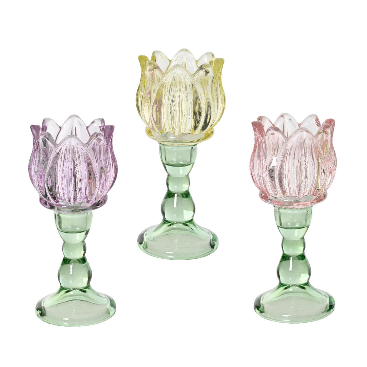 Decoris portavelas tulipán de cristal ø7x16cm pastel